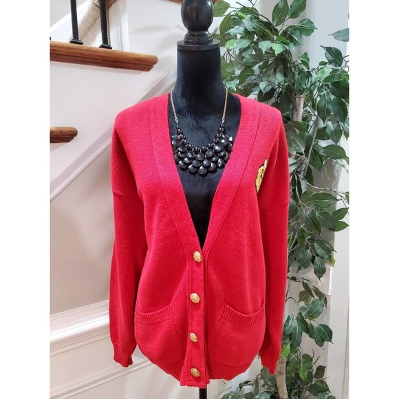 Vintage Delia McKain Red Cotton Long Sleeve Button Front Cardigan Sweater Large - Picture 1 of 14